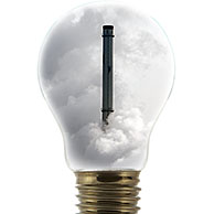 Chimney covered in smoke inside incandescent lamp / bulp against white background